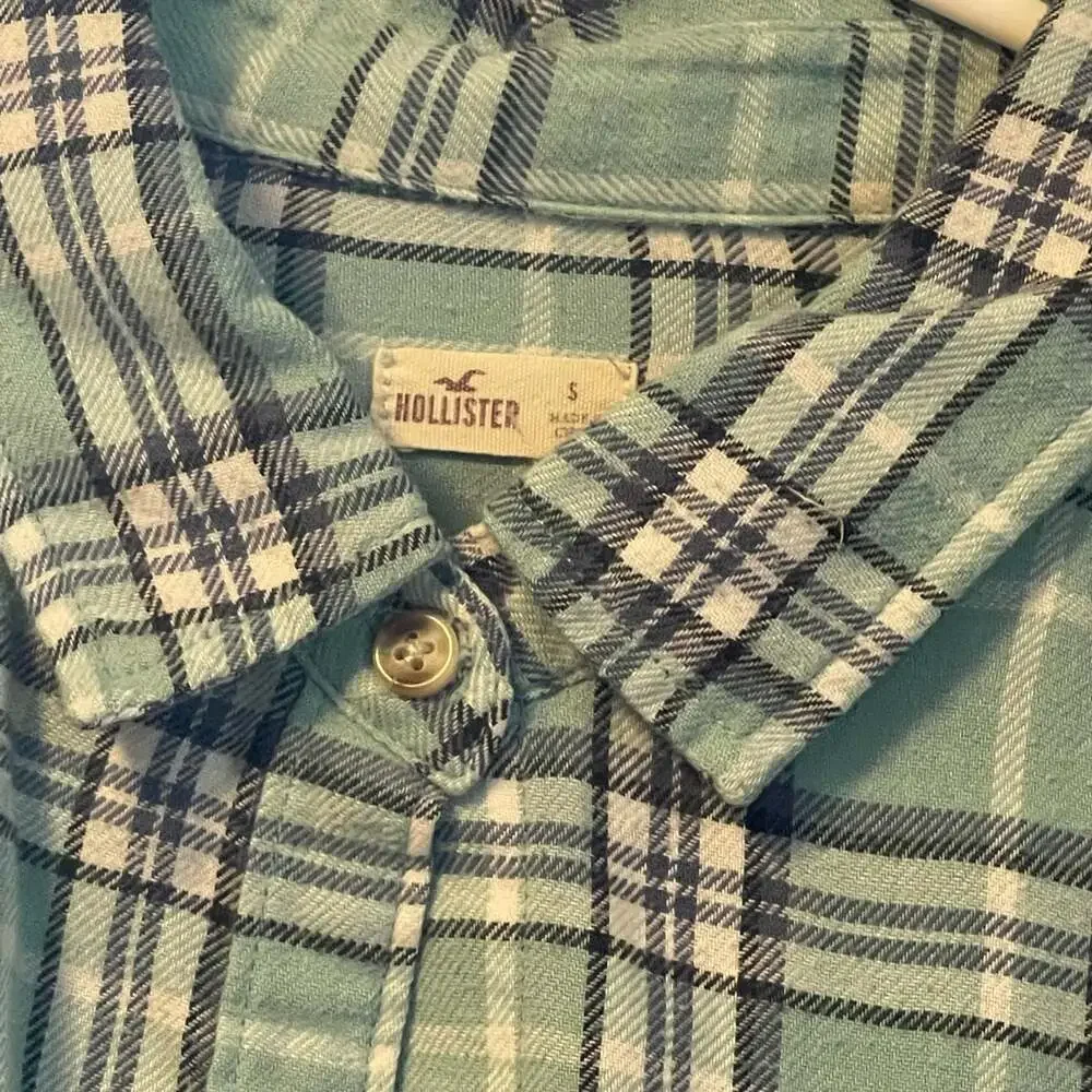 Hollister S Small Seafoam Plaid Button Up Long Sleeve Flannel y2k